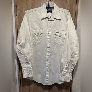 Vintage Wrangler Pearl Snap Paper Tag | White | Large Tall | Western Shirt
